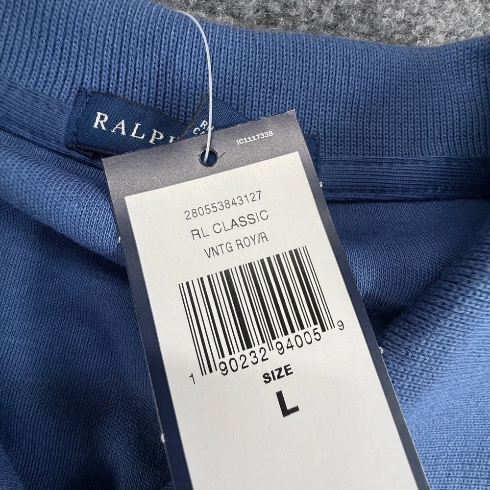 Ralph Lauren Classic Polo Shirt Vintage Royal Blue Red Pony NWT Large
